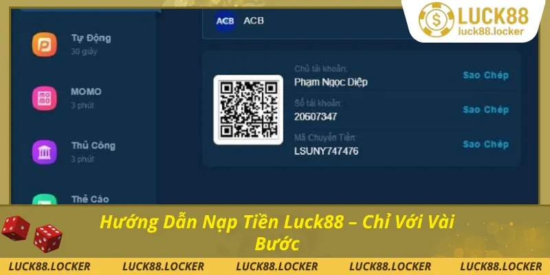 Các bước nạp tiền vào tài khoản nhanh chóng